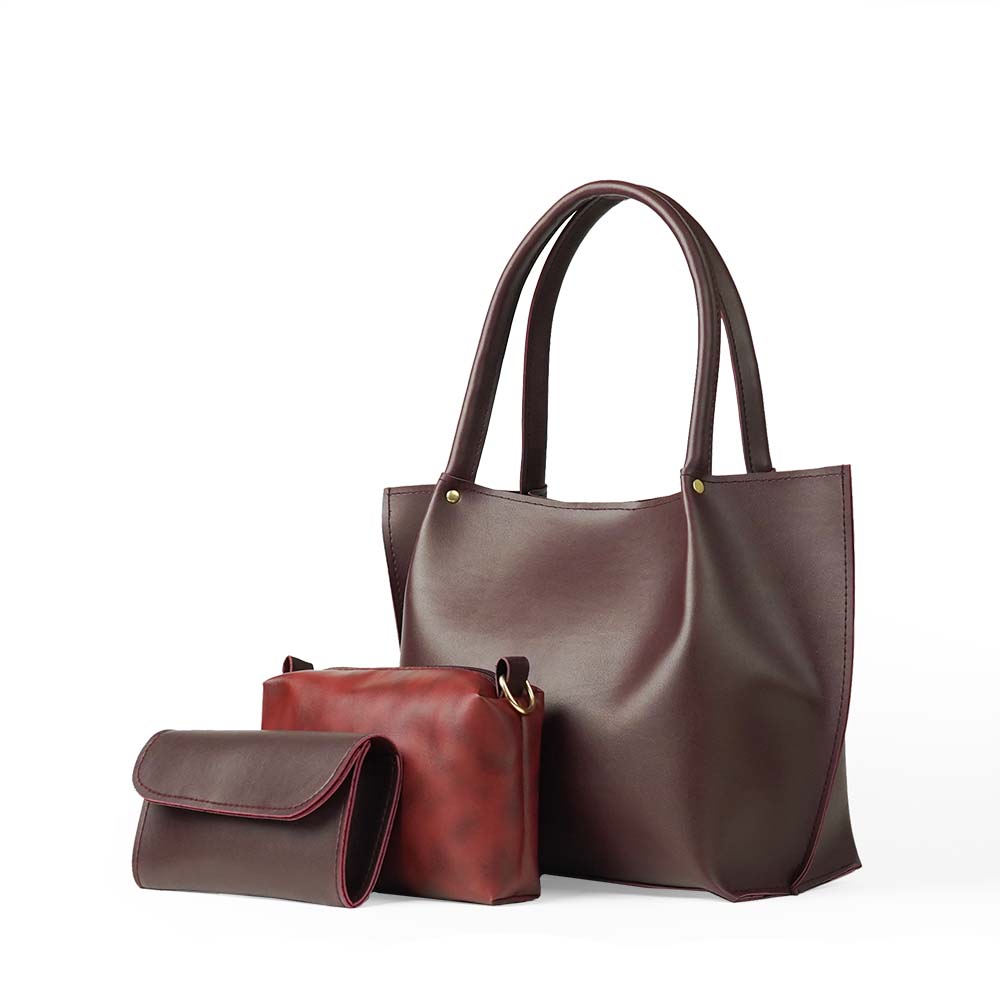 Plain Tote Set of 3 Bag Maroon