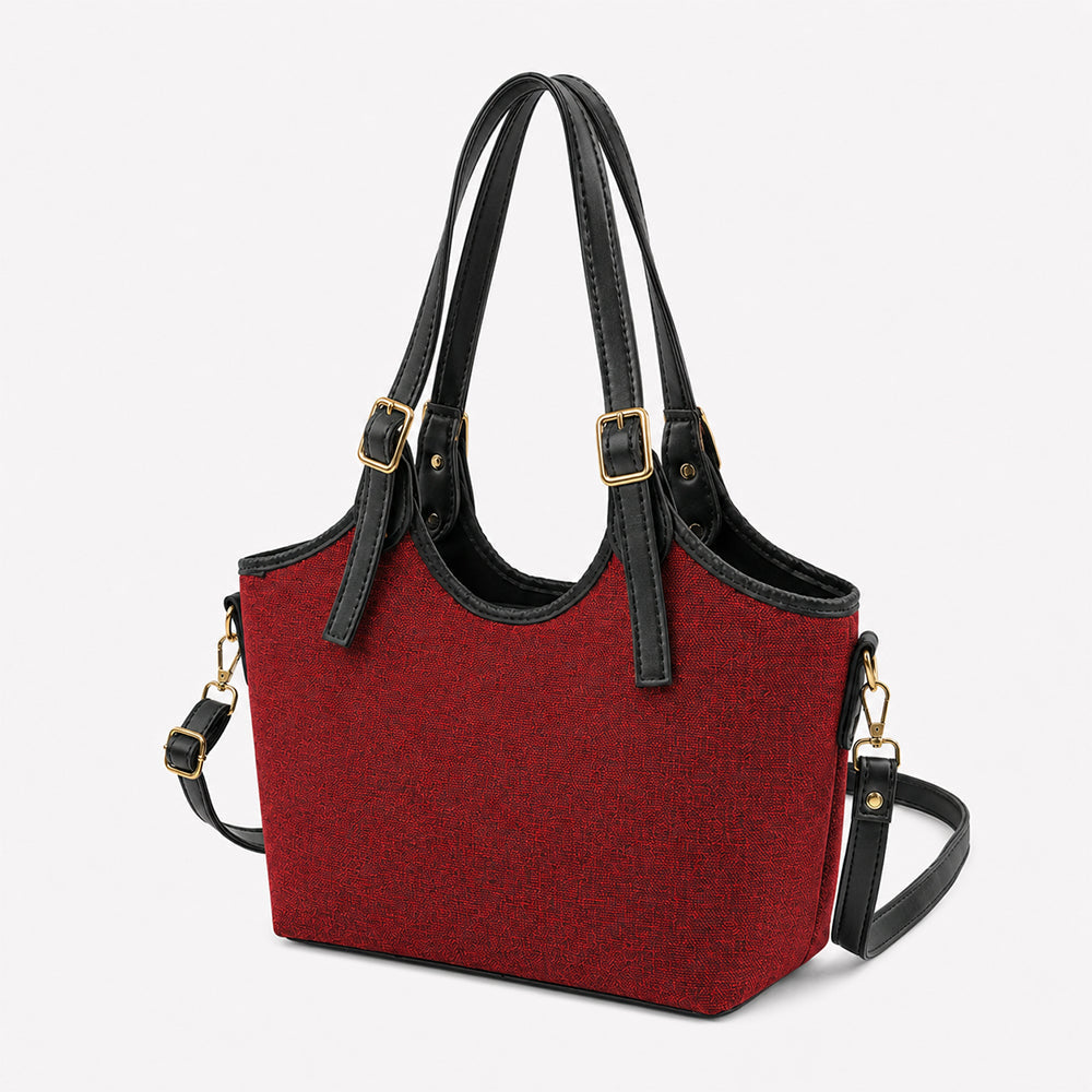 Bucket Canvas Tote Bag Maroon & Black
