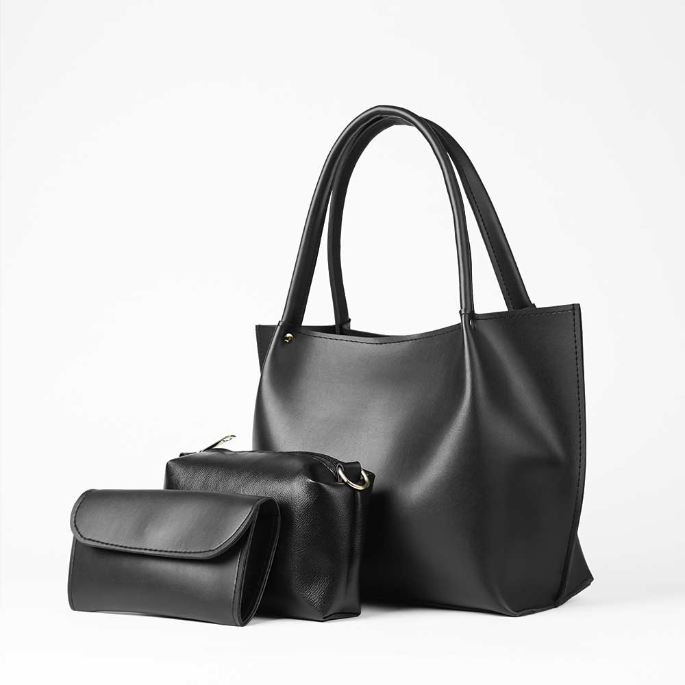 Plain Tote Set of 3 Bag Black